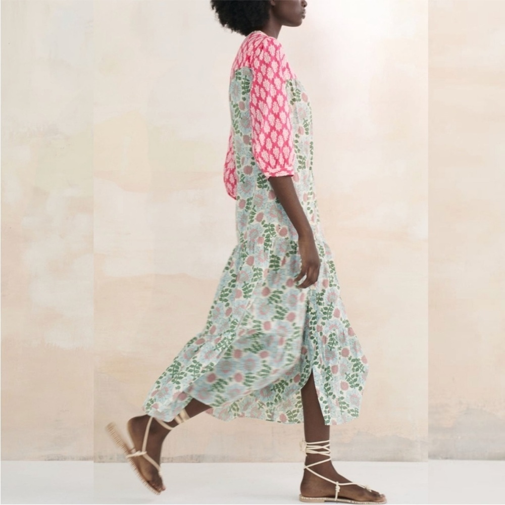 Zara Pink and Green Patterned Dress Size Small - Picture 4 of 10